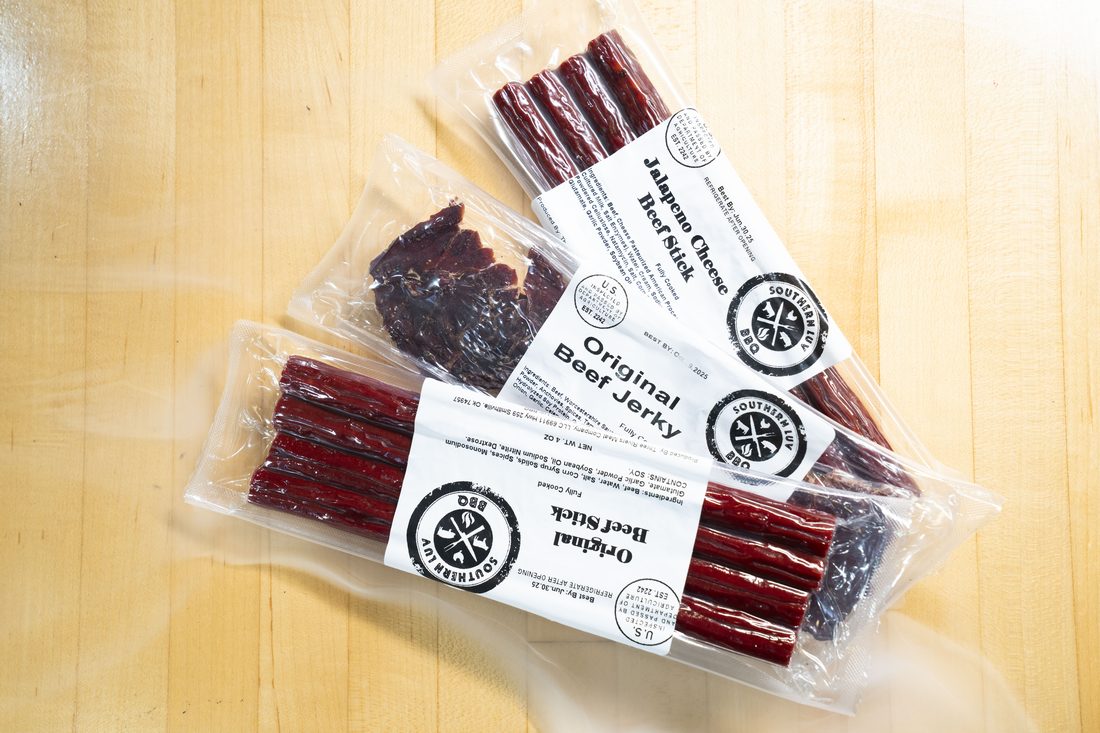 Original Beef Jerky — House-smoked, USDA inspected, vacuum-packed. Sweet, smoky, with a slow-building peppery finish. Made in small batches.