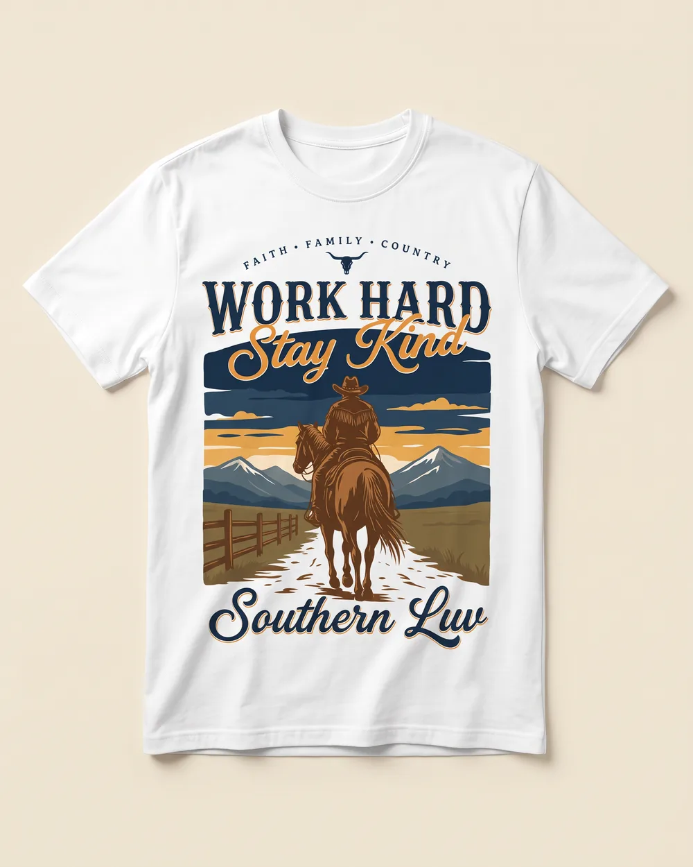 Work Hard, Stay Kind · Sunset — white Southern Luv Clothing Co. tee