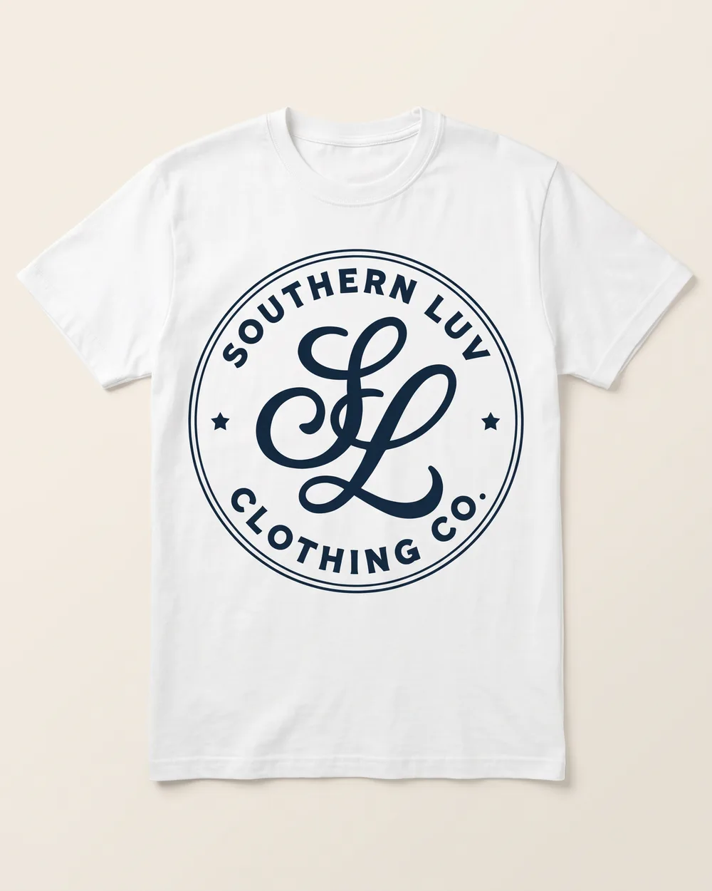 SL Monogram Badge — white Southern Luv Clothing Co. tee